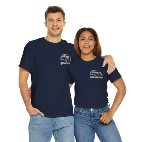 man and woman wearing VWeC Car Club T-shirt