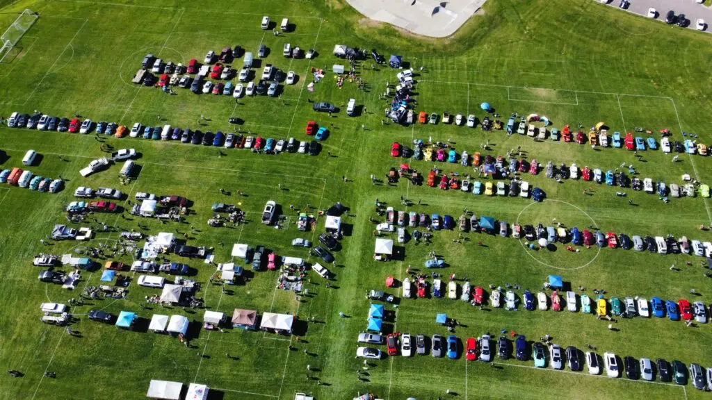 Aerial view of VWs on the Green Car Show
